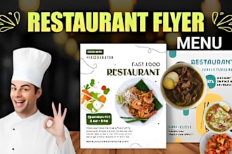 design stunning restaurant flyer, food menu, brochure flayer and poster design