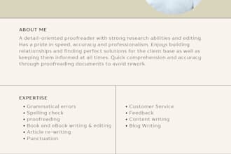 do the proofreading, book writing and editing, article rewriting