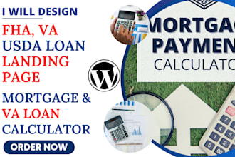 design fha, VA, usda loan landing page with mortgage and VA loan calculator