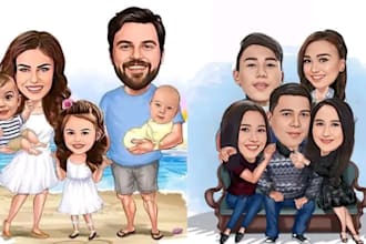 draw a realistic caricature cartoon character family portrait cartoon caricature