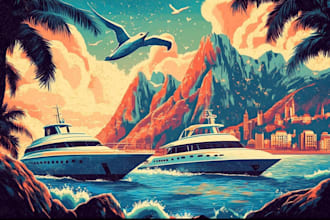 make art deco, vintage, retro, modern travel poster or landscape illustration