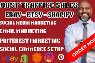 do etsy promotion, ebay, shopify marketing, facebook ads, klaviyo, pinterest pin