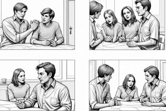 do storyboard illustration hand sketch comic page graphic novel for film frame