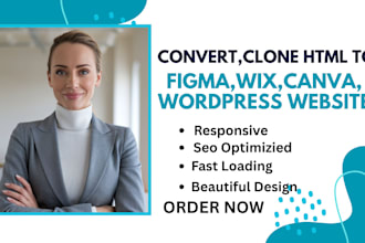 convert clone figma canva html wix to wordpress and redesign website