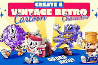 design custom retro vintage cartoon character mascot logo illustration