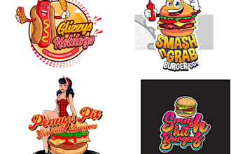 do unique restaurant, pizza, bbq, burger, drink, catering, food logo design