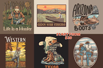 create outdoor logo and illustrations with a retro vintage western feel
