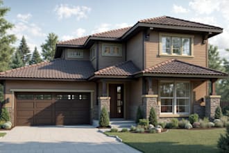 design 3d architectural exterior rendering of house facade