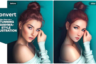 convert your photo into webtoon, manhwa style illustration