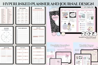 design and list 200 pages hyperlinked digital planner workbook journals for etsy
