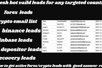 generate hot live fresh leads, investor leads, crypto leads, coinbase leads