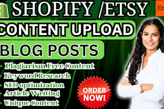 create shopify etsy SEO blog posts writing content upload on different platforms