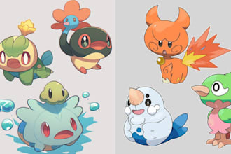 draw custom pokemon trainer oc and fakemon in anime style