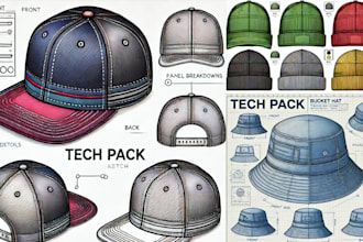 do professional hat and cap tech pack cap mockup design and tech pack