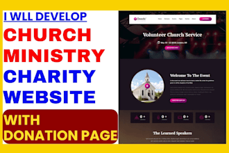 develop church ministry charity website with live stream donation page