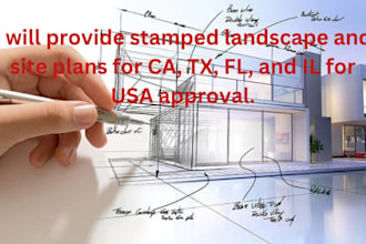 stamped landscape and site plans for ca tx fl and il for USA
