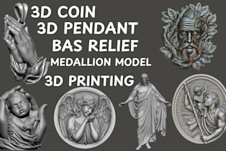 create 3d coin, 3d pendant, bas relief model, medallion model for 3d printing