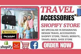 design travel accessories shopify store, travel website, travel bags, shoe store