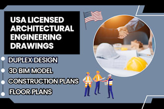 draw stamped home construction plans, USA licensed architect, duplex design