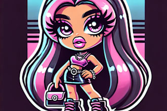 draw bratz doll portrait fashion mascot character cartoon logo