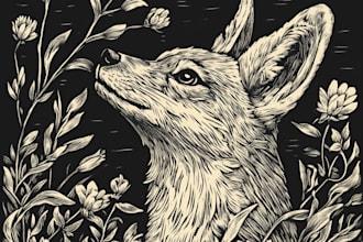 illustrate botanical and animal linocut vector illustration