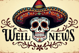 design a unique sombrero skull head logo for your brand