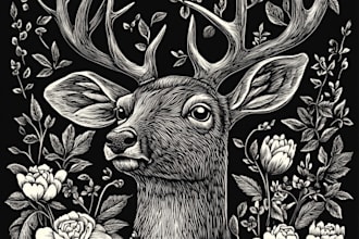 illustrate botanical and animal linocut illustration