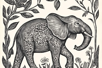 draw linocut woodcut botanical animal vintage retro