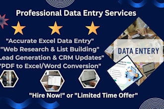 do data entry, web scraping, excel, web research, and lead generation