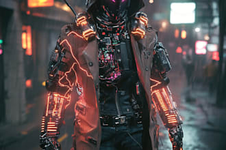 draw star wars cyberpunk, sci fi character art, game character