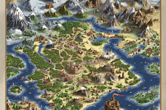 do cartography dnd fantasy world map game, rpg campaign battle illustration
