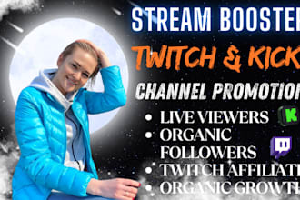 organic twitch channel promotion kick live viewers steam overlays emotes chatter