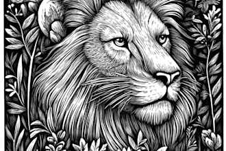illustrate botanical and animal linocut vector art