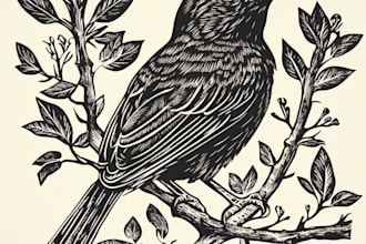 illustrate botanical and animal linocut vector art