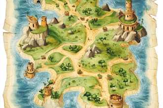 draw cartoon fantasy map illustration, doodle hand drawn