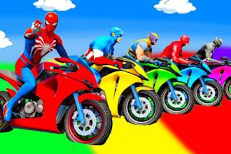 create spider man on motorcycle in spiral bridge stunt ride