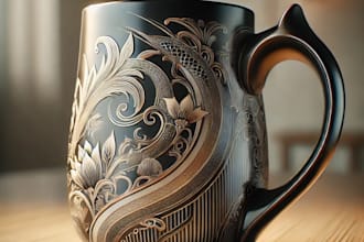 stylish ergonomic mug with a glossy finish and artistic details