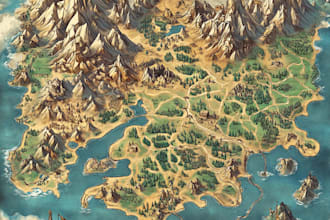 unique fantasy maps of world, region for your rpg game in my style