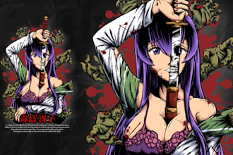 draw dark art anime girl for merch or wallpaper