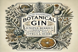 hand illustrated botanical gin label art