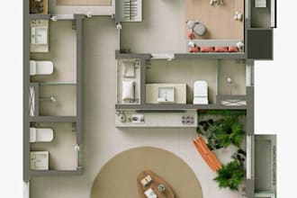 draw a 2d colored layout plan or furniture layout