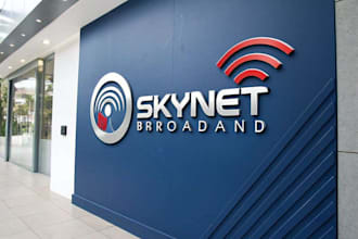 make modern 3d sleek logo design for sky net broadband