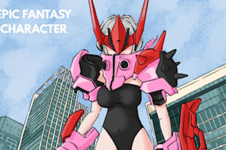 draw dynamic anime game character design with detailed armor