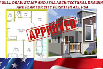 draw stamp and seal architectural drawing and plan for city permit in all USA