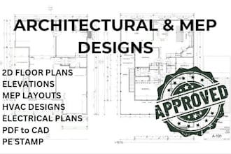 do architectural and mep drawings, floor plans, elevation, city permits