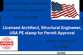 pe stamp structural, licensed architect drawing in north carolina, illinois,ohio
