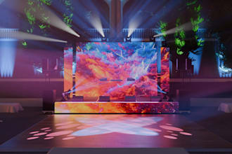 design a professional lighting stage and photorealistic 3d render