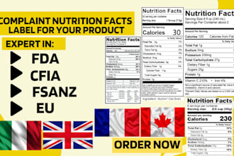 create fda, cfia, eu, fsanz compliant nutrition facts labels for your product