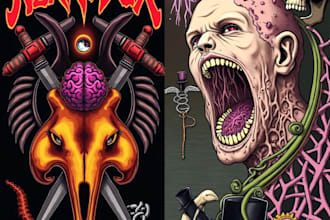 design fantasy dark art horror gothic skull tattoo and cover poster illustration