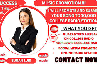 promote your song to UK US worldwide active 10k college and 5k online radio